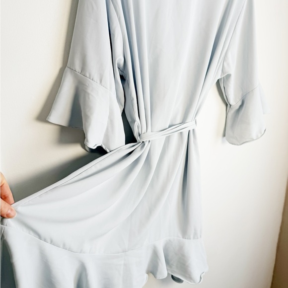 Elegant Belted Pale Blue Lightweight Day Robe w/Ruffled Hem at Sleeve, Bottom - Picture 8 of 12